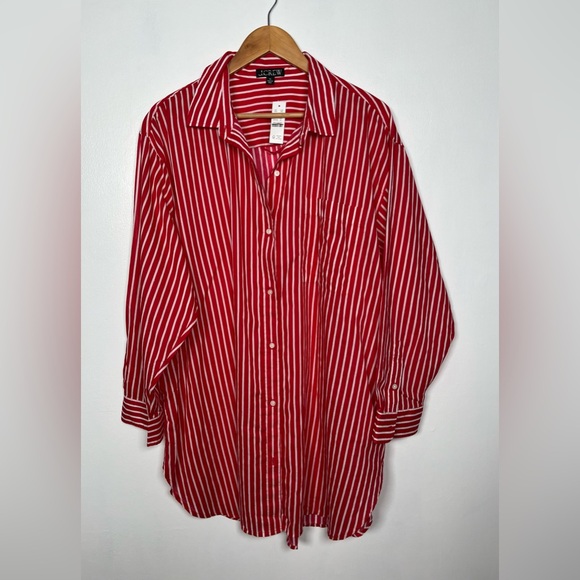 J. Crew Size XL Red Cotton voile beach shirt in stripe- - Picture 4 of 11